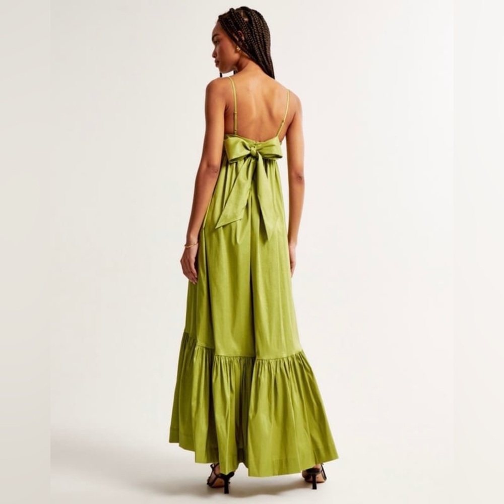 Abercrombie & Fitch Drama Bow-Back Taffeta Maxi Dress in Green